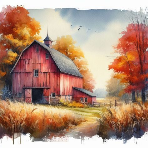 Red Barn in Fall Clip Art 10 High Res Watercolor Jpgs for Junk Journaling, Scrapbooking, Card Making, Digital Download Kit - Etsy Red Barn Painting, Watercolor Barns, Fall Clip Art, Barn Painting, Watercolor Paintings For Beginners, Country Paintings, Watercolor Red, Watercolor Ideas, Journaling Scrapbooking