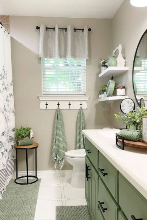 https://pin.it/5Z1ojcCP7 Updated Guest Bathroom, Guest Bathroom Ideas Green, Small Bathroom Window Ideas, Very Small Bathroom Ideas, Bathroom With No Windows, Redo Bathroom, Light Green Bathrooms, Green Bathroom Ideas, Cave Bathroom