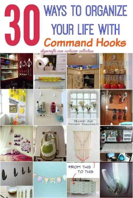 30 Wonderful Ways to Organize your Life with Command Hooks {Round up} Command Hooks Ideas, Diy Hooks, Ways To Organize, Command Hooks, Household Organization, Declutter Your Home, Command Strips, Organize Your Life, Organizing Your Home