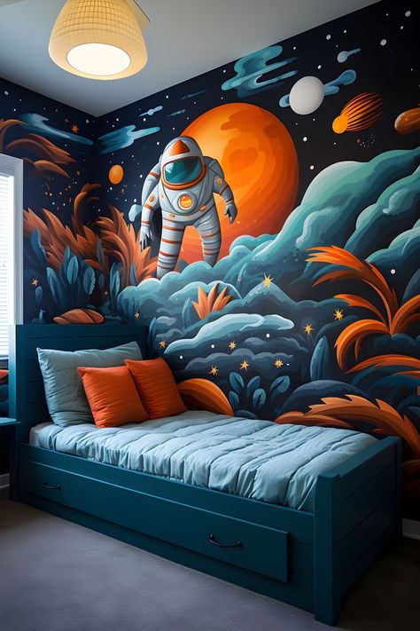 Baby Room Ideas Modern, Boys Room Mural, Bedroom Area Rugs, Boys Room Wallpaper, Cool Bedrooms For Boys, Small Baby Room, Space Themed Bedroom, Kids Room Murals, Baby Boy Bedroom