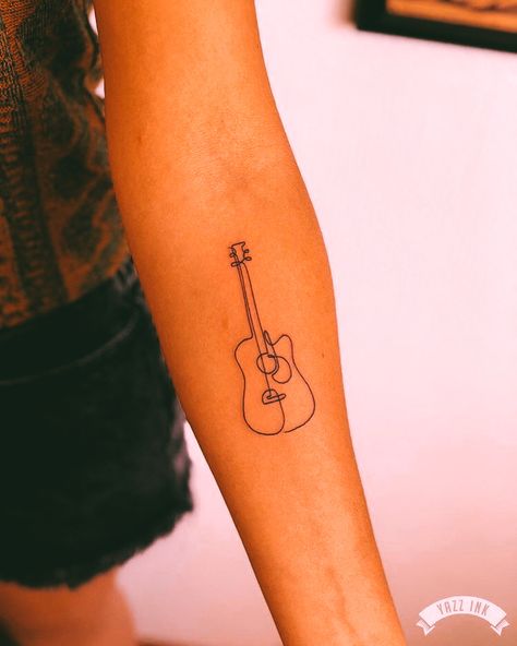 Tattoo Designs Hand, Small Music Tattoos, Guitar Tattoo Design, One Line Tattoo, Tattoo Music, Ink Therapy, Guitar Tattoo, Music Tattoo Designs, Line Tattoo