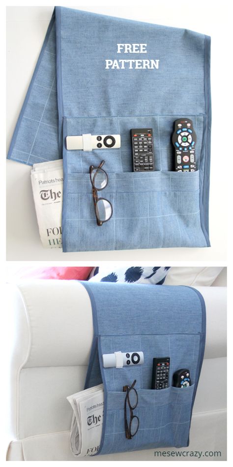 DIY Sofa Remote Caddy Free Sewing Patterns Armchair Pockets Pattern, Armchair Remote Caddy Free Pattern, Armchair Caddy Pattern Free, Remote Caddy Diy, Arm Chair Caddy Pattern, Remote Organizer, Couch Caddy, Sofa Organizer, Remote Caddy