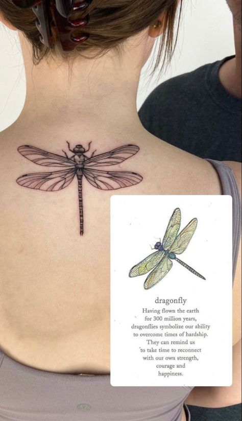 Dragonfly Tattoo Thick Lines, Dragonfly Back Tattoo Women Spine, Dragonfly Elbow Tattoo, Line Art Dragonfly Tattoo, Linework Dragonfly Tattoo, Dragon Fly Line Tattoo, Dragonfly Tattoo On Leg, Dragonfly Spine Tattoos For Women, Aesthetic Dragonfly Tattoo