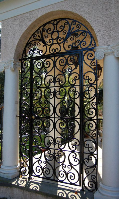 Gates — ARTESANO IRON WORKS French Wrought Iron Gates, Porte In Ferro, Iron Garden Gates, Hacienda Style Homes, Iron Door Design, Wrought Iron Decor, Iron Gate Design, Door Gate Design, Wrought Iron Doors