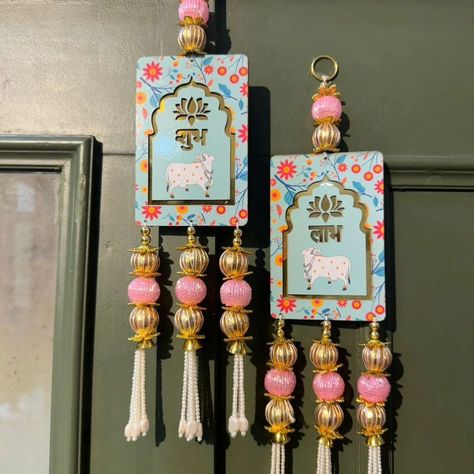 pair Premium quality Moq 5 pairs #newshubhlabh #trendingdecor #festivaldecor #shubhlabh #shubhlabhhanging #hanginglights #UI19390NFSPC Diwali Door Hangings, Diwali Gate Decoration, Handmade Toran Ideas For Diwali, Subh Labh Design Handmade, Bandarwal Designs Handmade, Shubh Labh Design Handmade, Handmade Toran Ideas, Arti Decoration, Toran Designs Doors Handmade