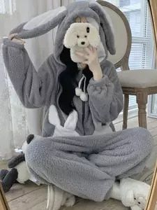 Dinosaur Pajamas In Autumn And Winter Women's Lovely Design Thickened Plush Pajamas Loose Coral Velvet Housewear Pajamas - Robes - AliExpress Pijamas Women, Flannel Nightgown, Kawaii Bunny, Winter Collars, Girls Sleepwear, Cute Princess, One Piece Pajamas, Fleece Pajamas, Mode Chic