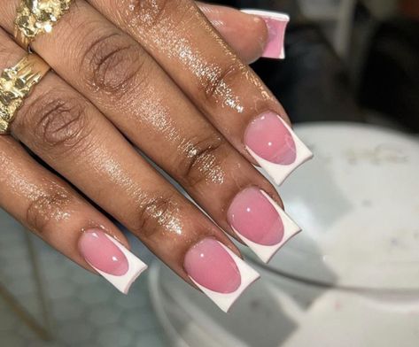 Thick French Tip Short Nails, Pink N White Nails French Tips, Soft Pink French Tip Nails Short, Short Square Nails Ideas Winter, Short Deep French Tip Acrylic Nails, Dark Pink And White French Tip Nails, Short Square Pink French Tip Nails, White French Tip With Pink Base, Short Frenchies Acrylic Nails