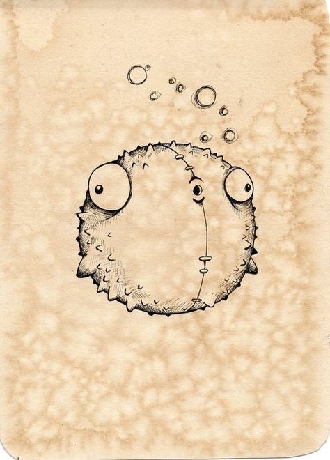 blowfish Blowfish Drawing, Blowfish Tattoo, Bubble Tattoo Ideas, Pufferfish Drawing, Pufferfish Tattoo, Chris Uminga, Morning Scribbles, Black Maria, Cute Monsters Drawings