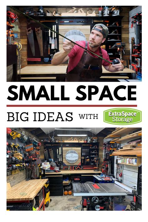 Small Woodworking Shop Ideas, Officine In Garage, Garage Woodshop, Garage Workshop Layout, Garage Sale Tips, Basement Workshop, Workshop Shed, Workshop Layout, Carpentry Workshop