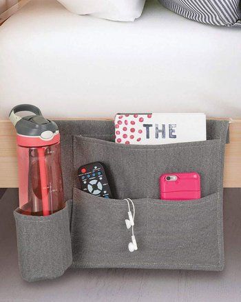 Bedside Organization, Dorm Room Crafts, Custom Closet Organization, Bedside Caddy, Bedside Organizer, Space Saving Design, Space Saving Hangers, Closet Organizing Systems, Bedroom Organization