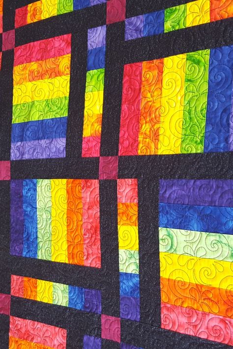 You'll love this bright rainbow quilt pattern to brighten up your living space.  Works well in ombres and even black and greys. Pride Quilt Ideas, Rainbow Quilt Patterns Free, Rainbow Quilts Ideas Free Pattern, Rainbow Quilts Ideas, Batik Quilts Ideas, Rainbow Quilt Patterns, Batik Quilt Patterns, Pride Quilt, Pride Ideas