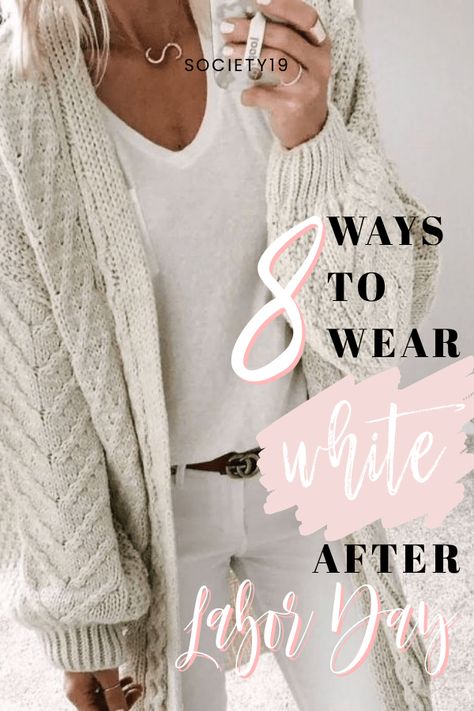 8 Ways To Wear White After Labor Day - Society19 White After Labor Day Outfits, White Jeans After Labor Day, Casual Crew Neck Shirt For Labor Day, Labor Day White T-shirt, Black Cotton T-shirt For Labor Day, White Sweater Outfit, White After Labor Day, White Denim Jacket, White Denim Jeans