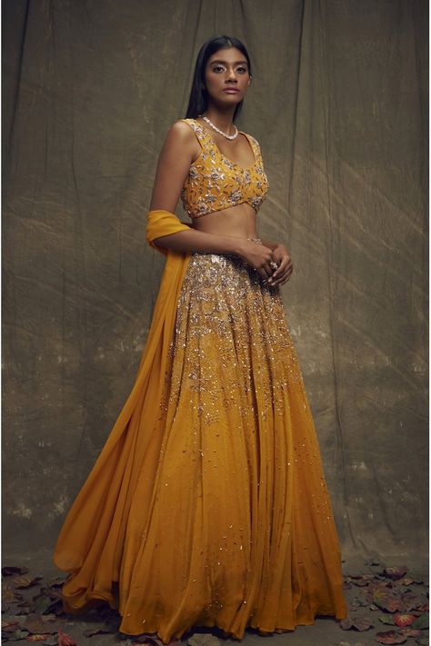 Search - Shloka Khialani, Yellow Bridal Lehenga, Mustard Lehenga, Lehenga Blouses, Indian Blouses, Desi Fits, Yellow Lehenga, Georgette Dupatta, Embellished Blouse