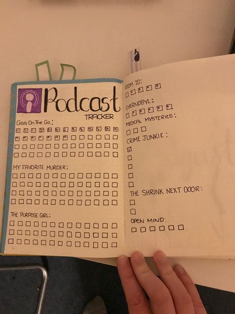 Bujo Podcast Tracker, Podcast Journal Page, Butter Journal, Podcast Tracker, Podcast Journal, Bujo Trackers, 2023 Bujo, Bullet Journal Flip Through, Track Goals