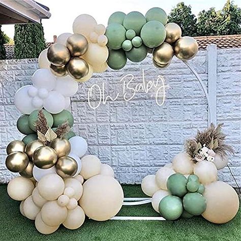 Balloon Ring Baby Shower, Eucalyptus Balloon, Balloon Arch Wedding, Balloon Arch Diy, Baby Shower Balloon Arch, Green Bridal Showers, Idee Babyshower, Baby Shower Deco, Green Baby Shower