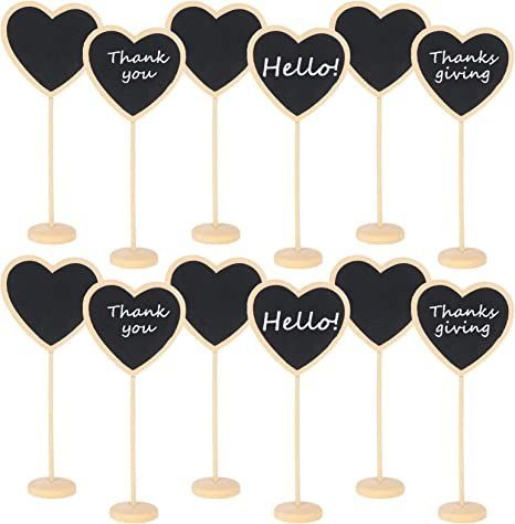 JiaUfmi 12Pcs Mini Heart Chalkboards Black Board with Stand for Message Board Signs Wood Small Chalkboard Signs for Wedding, Birthday Parties, Table Numbers, Food Signs and Special Event Decoration Party Message Board, Mini Chalkboard Signs, Small Chalkboard Signs, Wood Place Card Holders, Wedding Chalkboard Signs, Mini Chalkboards, Board Signs, Wedding Table Number Cards, Food Signs