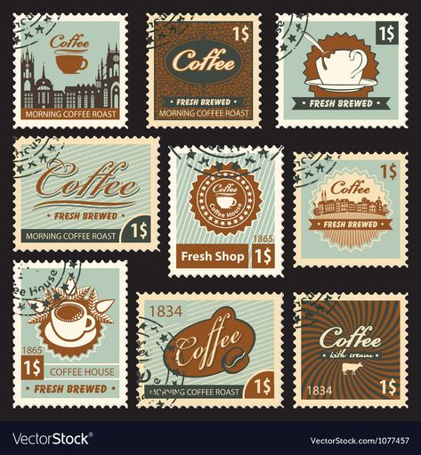 Coffee Stamps, Postage Stamp Design, Coffee Stock, Papel Vintage, Postal Vintage, Old Stamps, Digital Graphic Design, Retro Vector, Scrapbook Stickers Printable