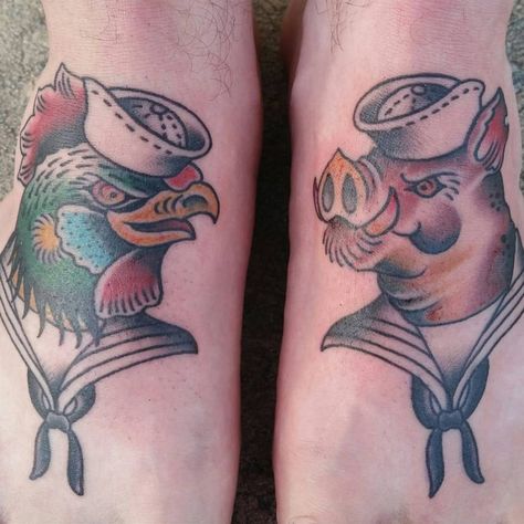 Pig And Rooster Tattoo, Pig Tattoos, Naval Tattoos, Traditional Sailor Tattoos, Lobster Tattoo, Sailing Tattoo, Navy Tattoos, Kraken Tattoo, Rooster Tattoo