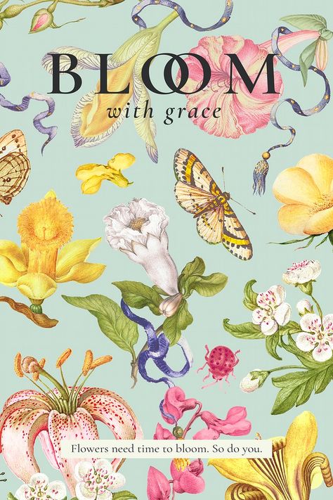 Floral Template, Bloom With Grace, Butterfly Vintage, Free Illustration Images, Classic Feminine, Butterfly Poster, Vintage Advertising Posters, Soyut Sanat Tabloları, Vector Flowers