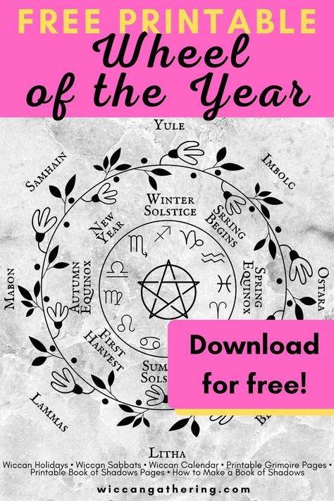 Free Pagan Printables, Free Witchcraft Printables, Free Printable Grimoire Pages, Witch Planner Free Printable, Spell Book Pages Printable Free, Wheel Of The Year Printable, Book Of Shadows Printables, Witchy Printables, Witch Library