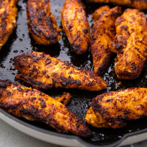 Blackened Chicken Tenders, Homemade Blackened Seasoning, Pan Fried Chicken Tenders, Baked Sweet Potato Wedges, Gimme Delicious, Broccoli Cheese Soup Recipes, Blackened Seasoning, Blackened Chicken, Sweet Potato Wedges