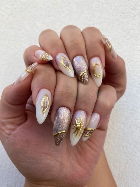 more in telegram Gold Sun Nail Design, Greek Mythology Nail Art, Buddha Nails, Gold Sun Nails, Arabian Nails, Moroccan Nails, Euro Nails, Egyptian Nail Art, Egypt Nails