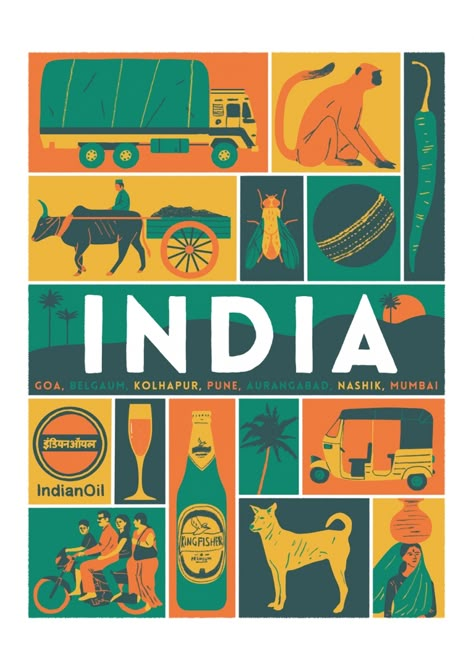 India Logo, Indian Retro, Dry Point, India Poster, Indian Illustration, Dancing Drawings, Retro Travel Poster, Tableau Design, Illustration Agency