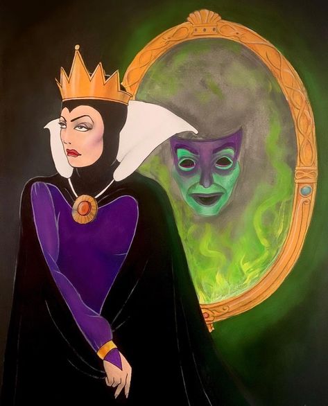 Queen Grimhilde, Snow White Queen, Pinocchio Disney, Mirror Drawings, Disney Evil Queen, Snow White Evil Queen, Snow White Seven Dwarfs, Evil Disney, Arte Grunge