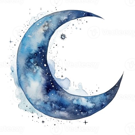 Moon Artwork Illustrations, Watercolor Crescent Moon, Meditative Watercolor, Watercolor Moon Tattoo, Watercolour Moon, Moon Watercolor, Moon Drawings, Moon Artwork, Watercolor Paintings Nature