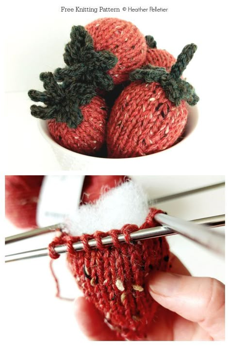 Free Crochet Amigurumi Keychain Patterns Knit Food, Amigurumi Strawberry, Knitting Projects Free, Small Knitting Projects, Miniature Knitting, Baby Rabbit, Crochet Strawberry, Knit Toys, Knit Projects