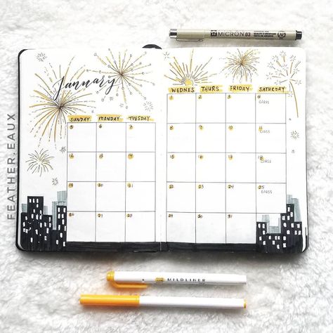 Lisa embraced a new year celebration for her 2020 Bullet Journal January Monthly Layout. How did you embrace the change of the year?   [Photo credit: Lisa (@feather.eaux)] January Bullet Journal Ideas, Bullet Journal Work, Bullet Journal Month, Bullet Journel, January Bullet Journal, Bullet Journal Ideas Templates, Bullet Journal Cover Ideas, Bullet Journal Paper, Bulletin Journal Ideas