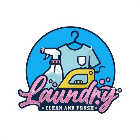 Laundry clean and fresh design logo | Premium Vector #Freepik #vector #laundry-service #laundry #laundry-basket #clothes-basket Laundry Care Symbols, Laundry Logo, Create A Business Logo, Laundry Icons, Laundry Business, Laundry Symbols, Laundry Design, Beautiful Logos Design, Cleaning Logo