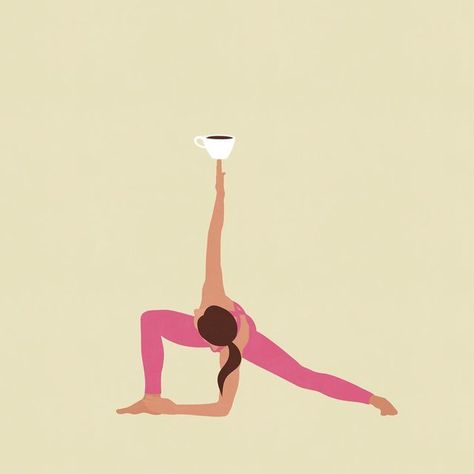 Exercise Illustration Art, Yoga Illustration Art, Pilates Illustration, Yoga Cafe, Giselle Dekel, Exercise Art, Yoga And Coffee, Morning Illustration, Wednesday Coffee