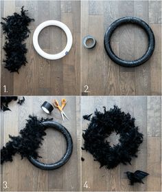 Crow Wreath Halloween, Diy Halloween Fireplace Decor, Spooky Wreath Diy, Halloween Feather Wreath, Halloween Fireplace Decor, Crow Wreath, Crow Feathers, Halloween Mantle Decor, Elegant Halloween Decor