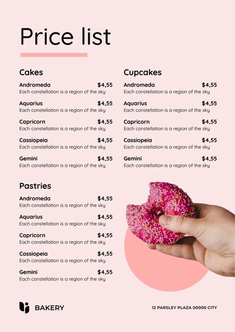 Simple Pastel Homebake Bakery Price List Dessert Price List, Cake Price List Design, Treats Price List, Cake Price List, Bakery Price List, Pricing List, Best Business To Start, Price List Design, Small Business Instagram