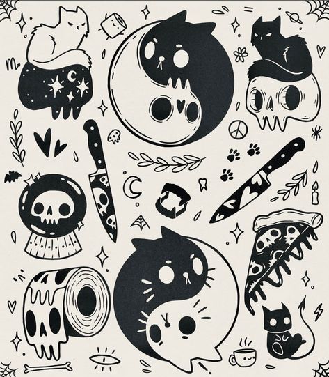 Art Flash, Goth Tattoo, Flash Tattoo Designs, Creepy Tattoos, Doodle Tattoo, Cute Little Tattoos, World Tattoo, Tattoo Style Drawings, Matching Tattoos