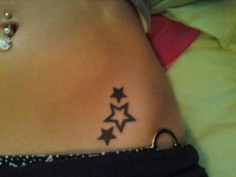 3 star tattoo 2000 Star Tattoo, Star Tattoo On Lower Stomach, Star Flare Tattoo, Filled In Star Tattoo, Thick Star Tattoo, Star Hip Tattoos Women, Star Tattoo Pelvis, Star Womb Tattoo, Star Tattoo On Waist