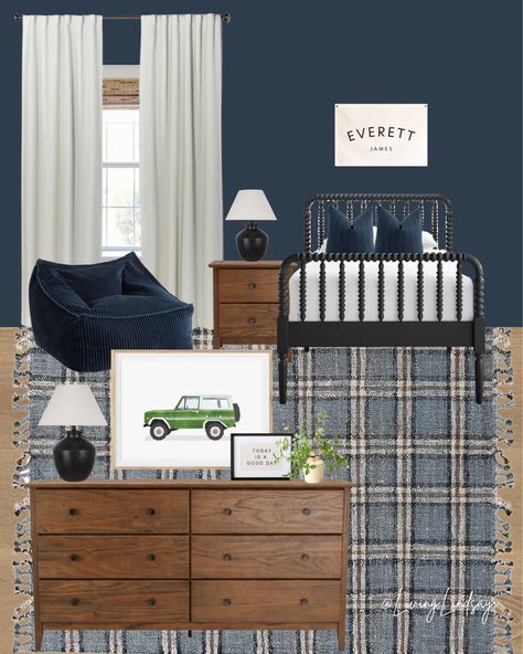 Boys Navy Blue Bedroom, Boys Room Lamp, Navy Toddler Boy Room, Classic Toddler Boy Room, Big Playroom Ideas, Blue Boys Room Ideas, Sophisticated Boys Room, Simple Toddler Boy Room, Traditional Boys Room