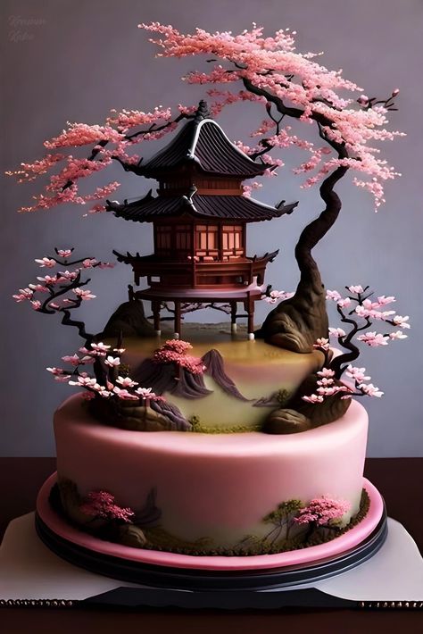 Asian Themed Cake, Japanese Cake Design, Cake Magic, Japanese Cake, Birthday Cakes For Her, Fantasy Cake, Elegant Birthday Cakes, Amazing Food Decoration, Creative Cake Decorating