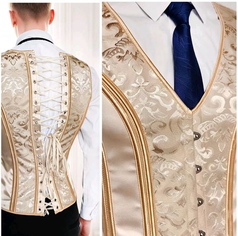 Men Corset Vest Vintage Tighten Abdomen Shaping with Golden Strip Vest Wedding Men Corset Fashion, Mens Corset, Golden Corset, Men Corset, Fantasy Couture, Corset Vest, Formal Tops, Corset Fashion, Mens Vest