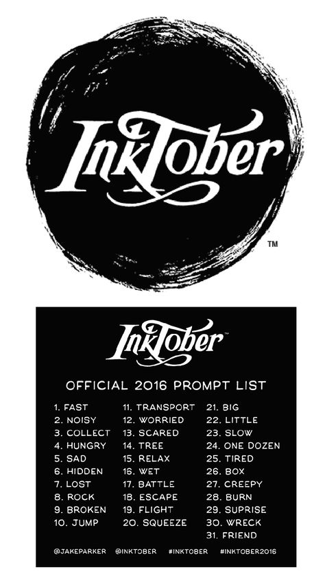 October Drawing Challenge, Inktober List, Prompt List, Inktober 2016, Art Challenges, Drawing Prompts, Drawing Prompt, What The Heck, Ink Sketch