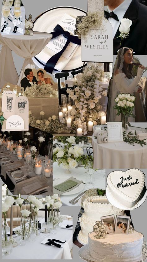 Classy black and white with some sage Black And White Wedding Theme, Wedding Collage, White Wedding Theme, Cabo Weddings, Santorini Wedding, Future Wedding Plans, Garden Party Wedding, Wedding Aesthetic, Cute Wedding Ideas