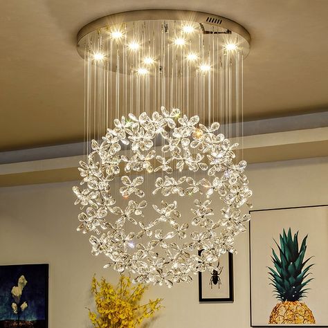 Modern Luxury Crystal Led Ceiling Chandelier for Living Room Large Butterfly Light Fixtures Home Design Crystal Lamps _ - AliExpress Mobile Garden Of Lights, Butterfly Lighting, Flower Chandelier, Crystal Power, Astuces Diy, Staircase Chandelier, Hanging Fixture, Flower Ball, Beautiful Chandelier