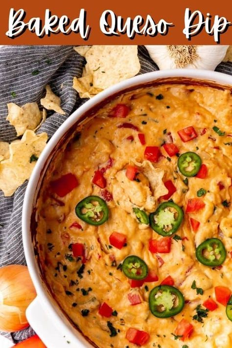 Baked Queso Dip, Baked Queso, Dip For Tortilla Chips, Queso Dip Recipes, Delicious Appetizer Recipes, Dip Recipes Easy, Queso Dip, Party Appetizers, Party Appetizer