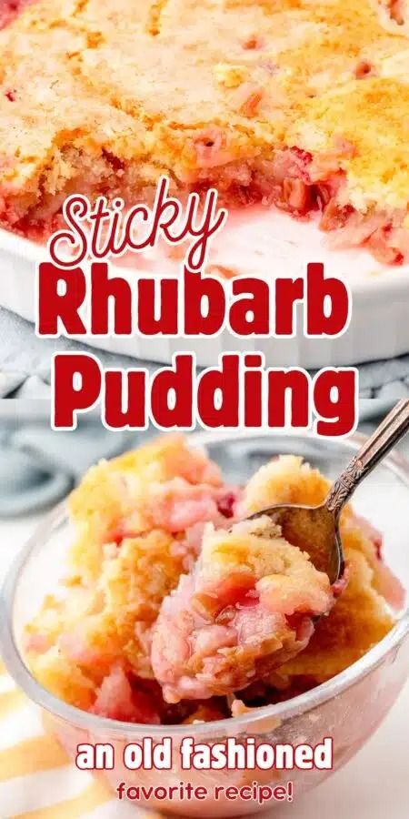 If you're looking for a delightful way to use up your garden rhubarb—or that stash of frozen rhubarb in your freezer—look no further than this Baked Sticky Rhubarb Pudding recipe! This old-fashioned dessert is a pudding cake with a crispy topping, quick to whip up and pop in the oven. Serve it warm with a scoop of vanilla ice cream or a dollop of whipped cream- or it's delicious as is, too! As it bakes, the rhubarb filling turns soft and pudding-like, creating a comforting and delicious dessert Rhubarb Pudding Cake, Rhubarb Pudding, Condensed Milk Cake, Funnel Cake Recipe, Chicken Gnocchi, Fruit Fresh, Gnocchi Soup, Rhubarb Recipes, Funnel Cake