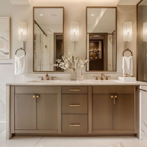 This luxurious hygiene suite features a double vanity with ample storage, combining functionality with elegance Double Ensuite Bathroom Ideas, Luxury Spa Bathroom Ideas Master Bath, Vanity Next To Toilet, Luxury Master Bath Design Ideas, Luxury Bathroom Design Ideas, Master Bathrooms 2024 Trends Farmhouse, Luxury Vanity Ideas Bathroom, Luxury Bathroom Ideas Master Suite, Toilet Classic