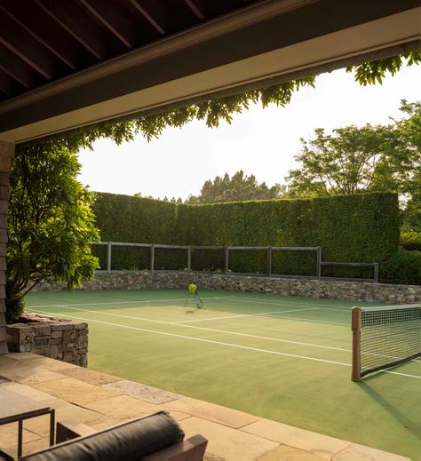 Topping Farm | Hollander Design Farm Tennis Court, Garden Sports Area, Unrealistic House, Tennis Court Backyard, Tennis Court Design, Hollander Design, Outdoor Sports Court, Soccer Pitch, Private Tennis Court