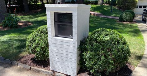 Mailbox And Package Ideas, Brick Mailbox With Package Drop, Mailbox Ideas For Big Packages, Brick Mailboxes Designs, Secure Mailbox Ideas, Package Mailbox Ideas, Concrete Mailbox Ideas, Large Mailbox Ideas For Packages, White Brick Mailbox Ideas