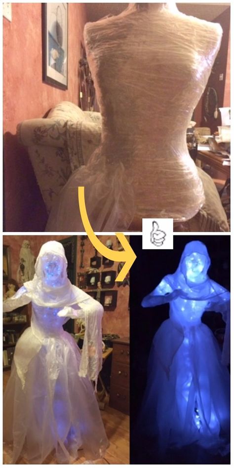 DIY Trash Bag Halloween Decoration Ideas- DIY Trash Can Sculpting Ghosts & Bodies Tutorial Diy Body Halloween Decoration, Manequin Ideas Halloween, Diy Intestines Halloween, Diy Morgue Halloween, Halloween Diy Scary Decorations, Halloween Props Diy How To Make, Halloween Decor Hacks, Fake Dead Body Halloween Diy, Body Bag Halloween Decoration