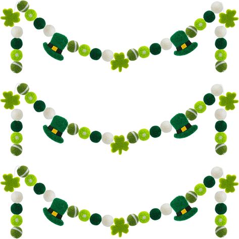 Felt garlands are beautiful decorations for making your classroom cozy and cheerful; The cute pom pom garland banners will brighten up any space! #classroom #classroomdecor #classroomdecorations #festiveclassroom #brightclassroom #happyclassroom #teaching #education #colorfulclassroom #happyteaching #stpatricksday #green #holidaygarland #lucky Felt Pom Pom, Leprechaun Hat, Leprechaun Hats, St Patrick's Day Decorations, Hanging Garland, Pom Pom Garland, Felt Garland, Wall Window, Hanging Banner